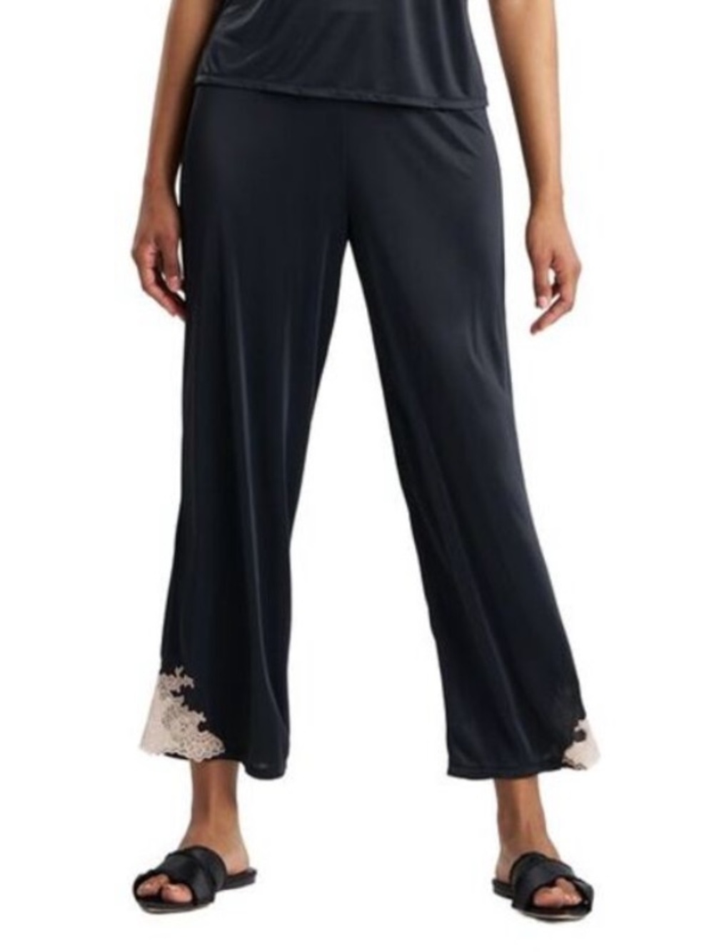 Natori Enchant PJ Pants Black Lace Trim Drawstring Waist Modal Blend Small